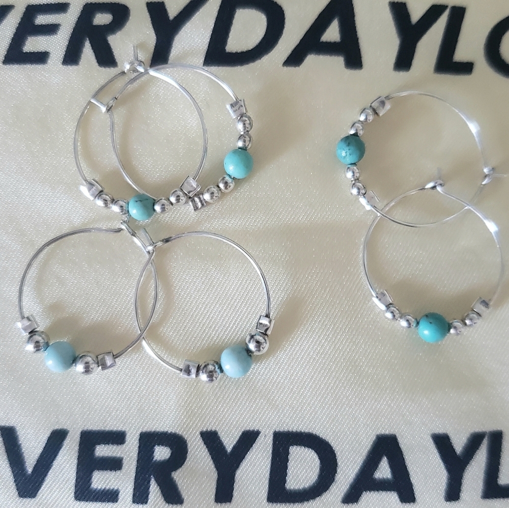 Three Pair Turquoise And Sterling Silver - Picture 4 of 9